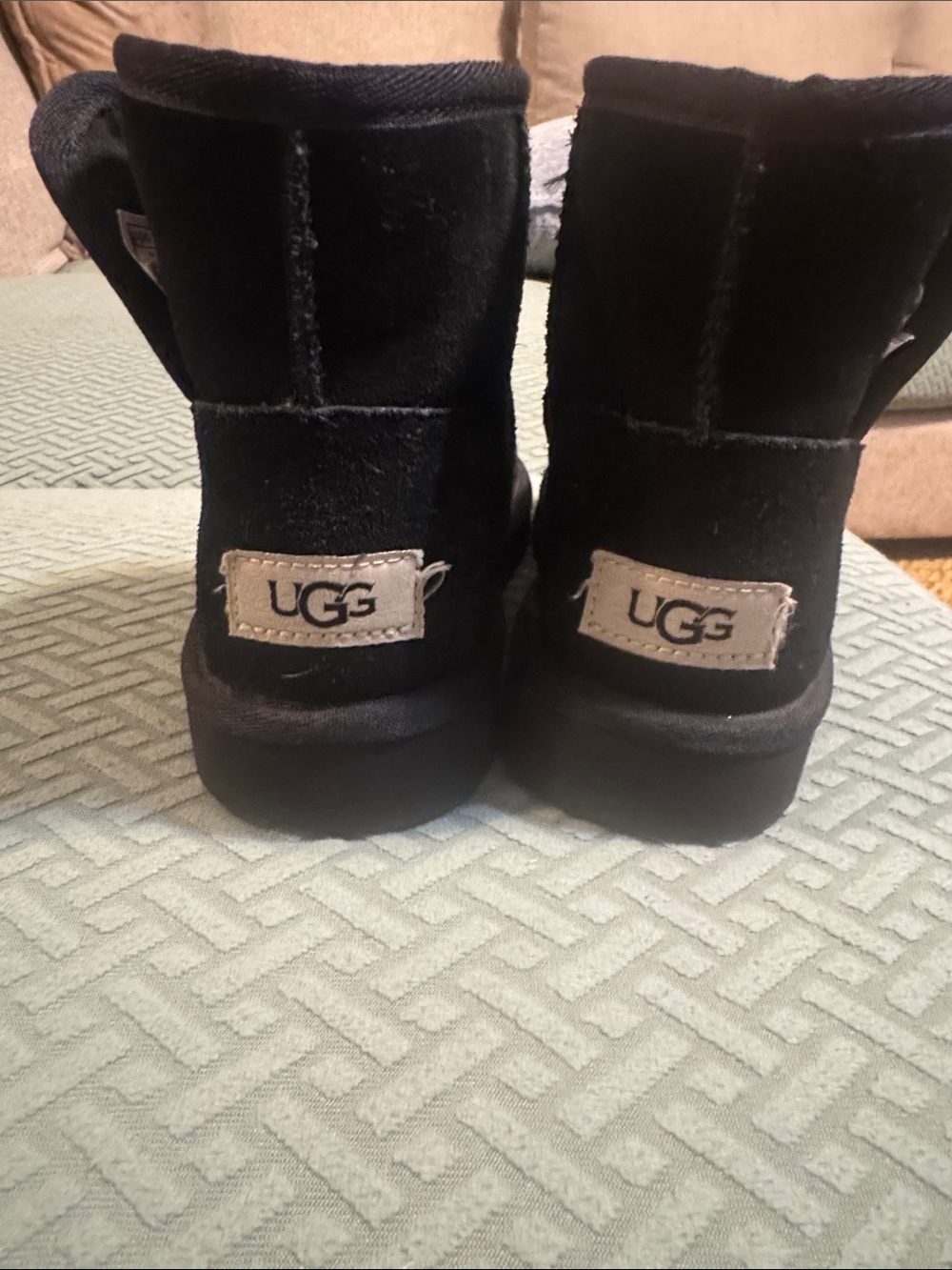 UGG Black Short Suede Boots with Logo Patch